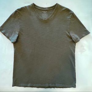 Olive Green Regular Fit Slub Cotton V-Neck T-Shirt | Size S